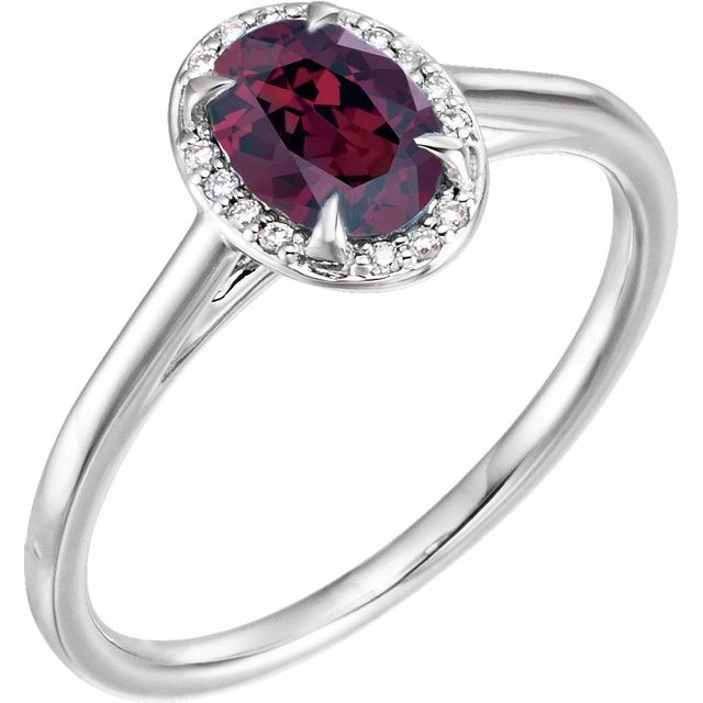 14K White 7x5 mm Natural Rhodolite Garnet &amp; .03 CTW Natural Diamond Ring