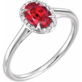 14K White 7x5 mm Lab-Grown Ruby &amp; .03 CTW Natural Diamond Ring