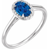 14K White 7x5 mm Lab-Grown Blue Sapphire &amp; .03 CTW Natural Diamond Ring