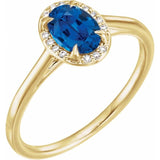 14K Yellow 7x5 mm Lab-Grown Blue Sapphire &amp; .03 CTW Natural Diamond Ring