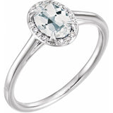 14K White 7x5 mm Natural White Topaz &amp; .03 CTW Natural Diamond Ring