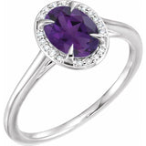 14K White 8x6 mm Natural Amethyst &amp; .04 CTW Natural Diamond Ring
