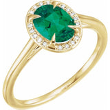 14K Yellow 8x6 mm Lab-Grown Emerald &amp; .04 CTW Natural Diamond Ring
