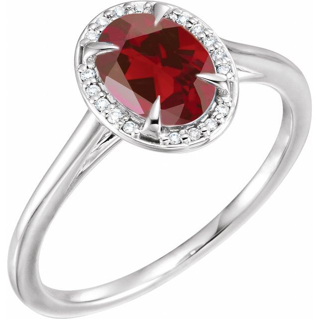 14K White 8x6 mm Natural Mozambique Garnet &amp; .04 CTW Natural Diamond Ring