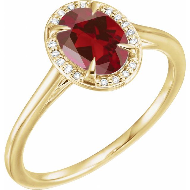 14K Yellow 8x6 mm Natural Mozambique Garnet &amp; .04 CTW Natural Diamond Ring