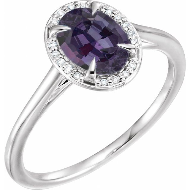 14K White 8x6 mm Lab-Grown Alexandrite &amp; .04 CTW Natural Diamond Ring