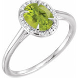 14K White 8x6 mm Natural Peridot &amp; .04 CTW Natural Diamond Ring