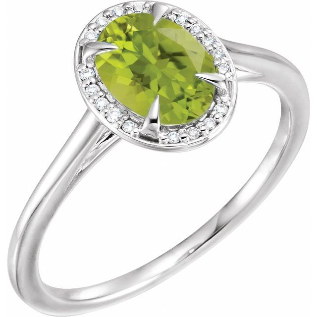 14K White 8x6 mm Natural Peridot &amp; .04 CTW Natural Diamond Ring