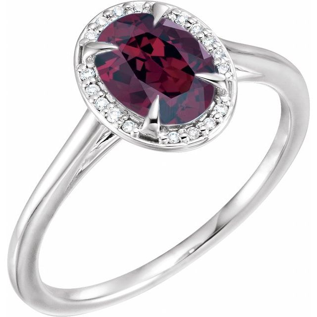 14K White 8x6 mm Natural Rhodolite Garnet &amp; .04 CTW Natural Diamond Ring