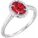 14K White 8x6 mm Lab-Grown Ruby &amp; .04 CTW Natural Diamond Ring