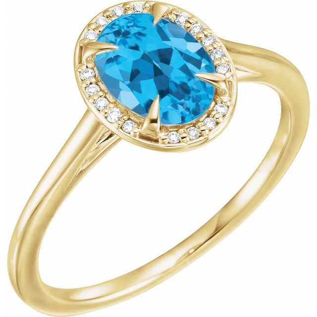 14K Yellow 8x6 mm Natural Swiss Blue Topaz &amp; .04 CTW Natural Diamond Ring