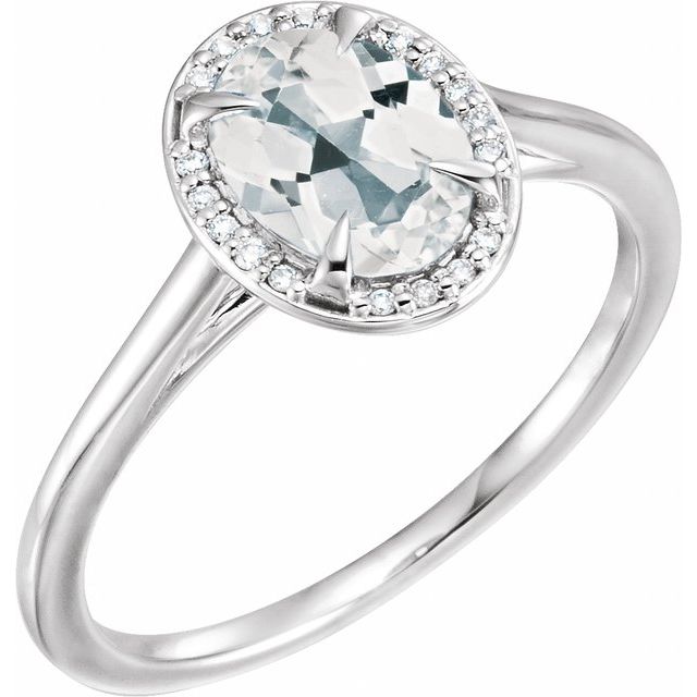 14K White 8x6 mm Oval White Topaz &amp; .05 CTW Diamond Ring