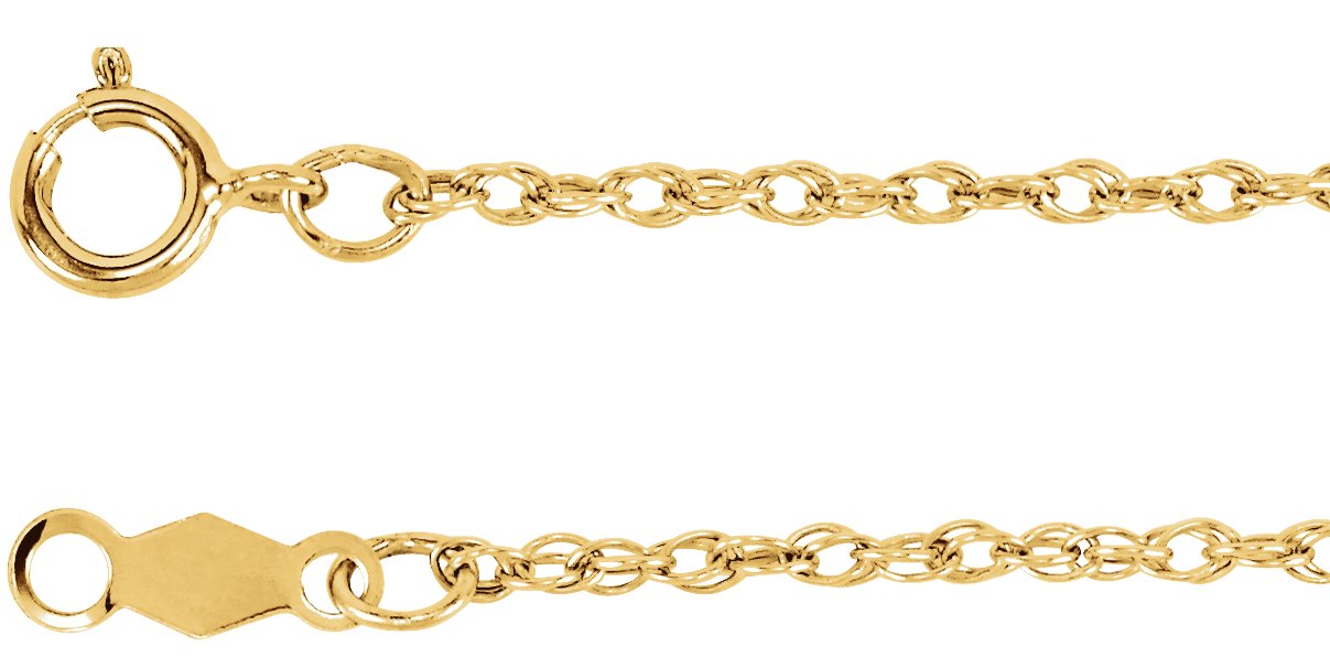 14K Yellow Gold 1.25mm Rope 16" Chain