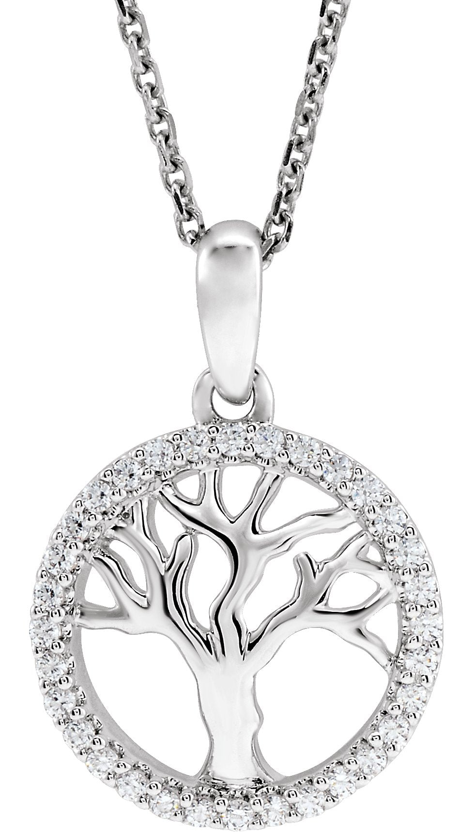 14K White Gold 1/5 CTW Natural Diamond Tree of Life 16-18" Necklace
