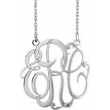 10K White 30 mm 3-Initials Imitation Blue Zircon Script Monogram 18" Necklace