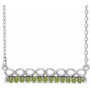 14K White Natural Peridot Infinity-Inspired Bar 18" Necklace