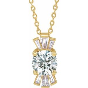 14K Yellow Natural White Sapphire &amp; 1/6 CTW Natural Diamond 16-18" Necklace