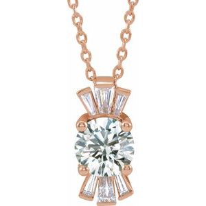 14K Rose Natural White Sapphire &amp; 1/6 CTW Natural Diamond 16-18" Necklace