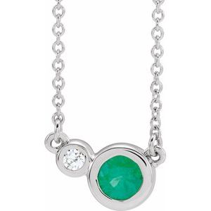 14K White Natural Emerald &amp; .02 CTW Natural Diamond 16" Necklace