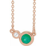 14K Rose Natural Emerald &amp; .02 CTW Natural Diamond 16" Necklace