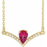 14K Yellow Lab-Grown Ruby &amp; .06 CTW Natural Diamond 16" Necklace