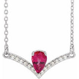 14K White Lab-Grown Ruby &amp; .06 CTW Natural Diamond 18" Necklace