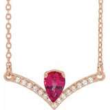 14K Rose Lab-Grown Ruby &amp; .06 CTW Natural Diamond 16" Necklace