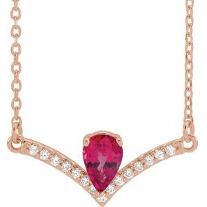 14K Rose Lab-Grown Ruby &amp; .06 CTW Natural Diamond 16" Necklace