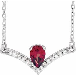 14K White Natural Mozambique Garnet &amp; .06 CTW Natural Diamond 16" Necklace