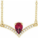 14K Yellow Natural Mozambique Garnet &amp; .06 CTW Natural Diamond 16" Necklace