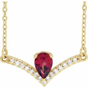 14K Yellow Natural Mozambique Garnet &amp; .06 CTW Natural Diamond 16" Necklace