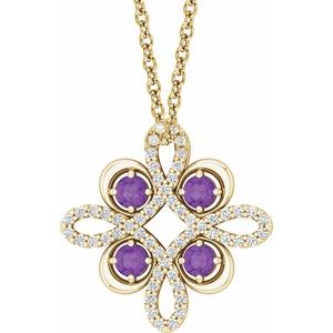 14K Yellow Natural Amethyst &amp; 1/6 CTW Natural Diamond Clover 18" Necklace