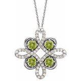 Platinum Natural Peridot &amp; 1/6 CTW Natural Diamond Clover 18" Necklace