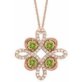 14K Rose Natural Peridot &amp; 1/6 CTW Natural Diamond Clover 18" Necklace