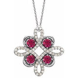 14K White Natural Pink Tourmaline &amp; 1/8 CTW Natural Diamond Clover 18" Necklace