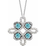14K White Natural Blue Zircon &amp; 1/8 CTW Natural Diamond Clover 18" Necklace