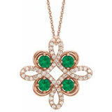 14K Rose Lab-Grown Emerald &amp; 1/6 CTW Diamond Clover 18" Necklace