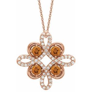 14K Rose Natural Citrine &amp; 1/8 CTW Natural Diamond Clover 18" Necklace