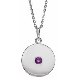 Platinum Natural Amethyst Disc 16-18" Necklace
