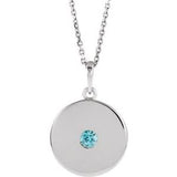 14K White Natural Blue Zircon Disc 16-18" Necklace