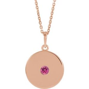 14K Rose Natural Pink Tourmaline Disc 16-18" Necklace