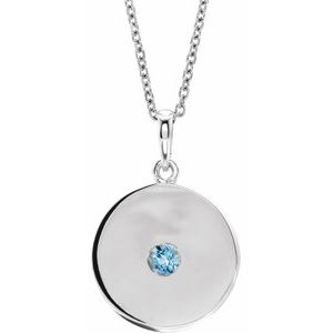 14K White Natural Aquamarine Disc 16-18" Necklace