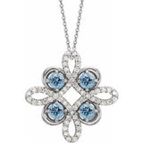 14K White Natural Aquamarine &amp; 1/6 CTW Natural Diamond Clover 18" Necklace