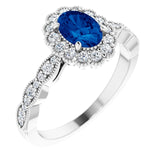 14K White Lab-Grown Blue Sapphire &amp; 3/8 CTW Natural Diamond Ring