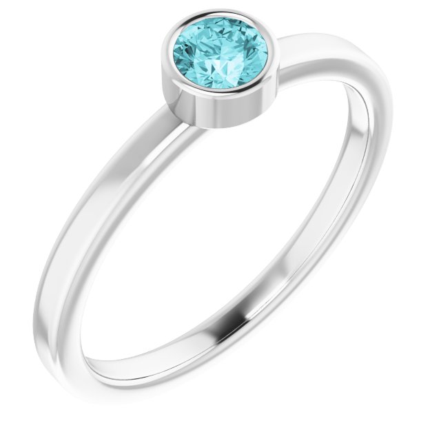 14K White Gold 4mm Natural Blue Zircon Ring