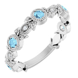 14K White Natural Aquamarine &amp; .03 CTW Natural Diamond Leaf Ring