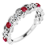 14K White Natural Ruby &amp; .02 CTW Natural Diamond Scroll Ring