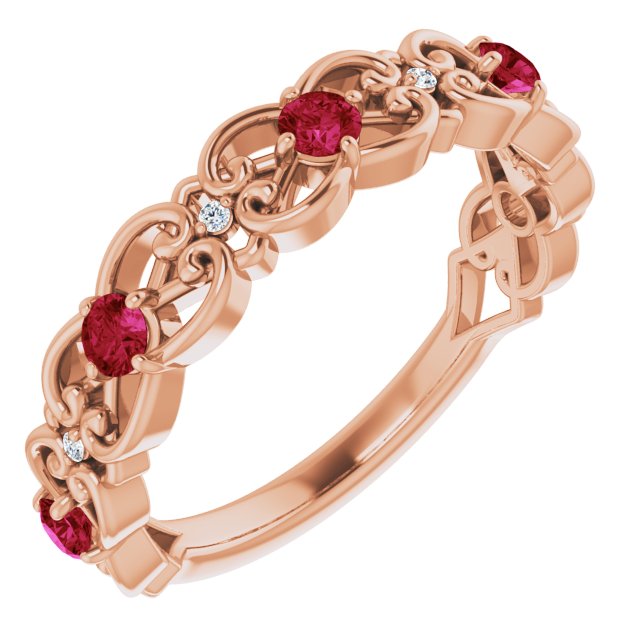 14K Rose Natural Ruby &amp; .02 CTW Natural Diamond Scroll Ring