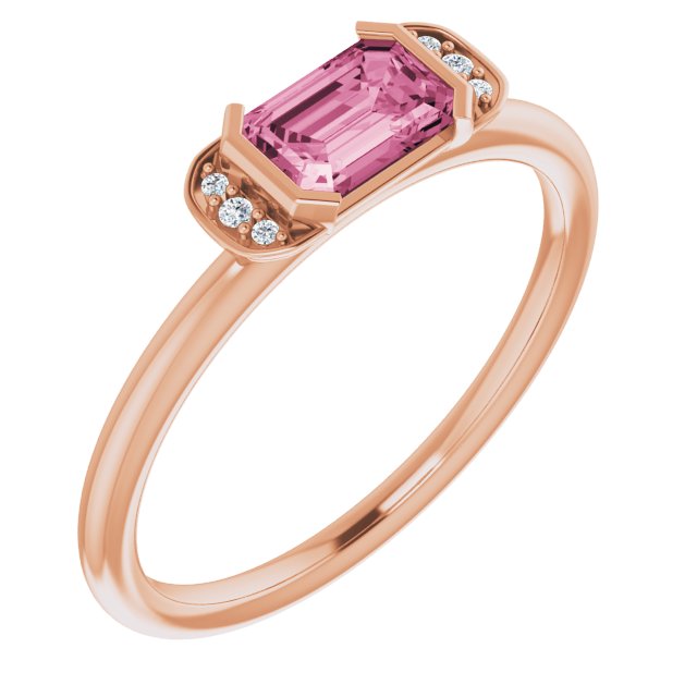 14K Rose Natural Pink Tourmaline &amp; .02 CTW Natural Diamond Stackable Ring
