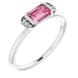 14K White Natural Pink Tourmaline &amp; .02 CTW Natural Diamond Stackable Ring